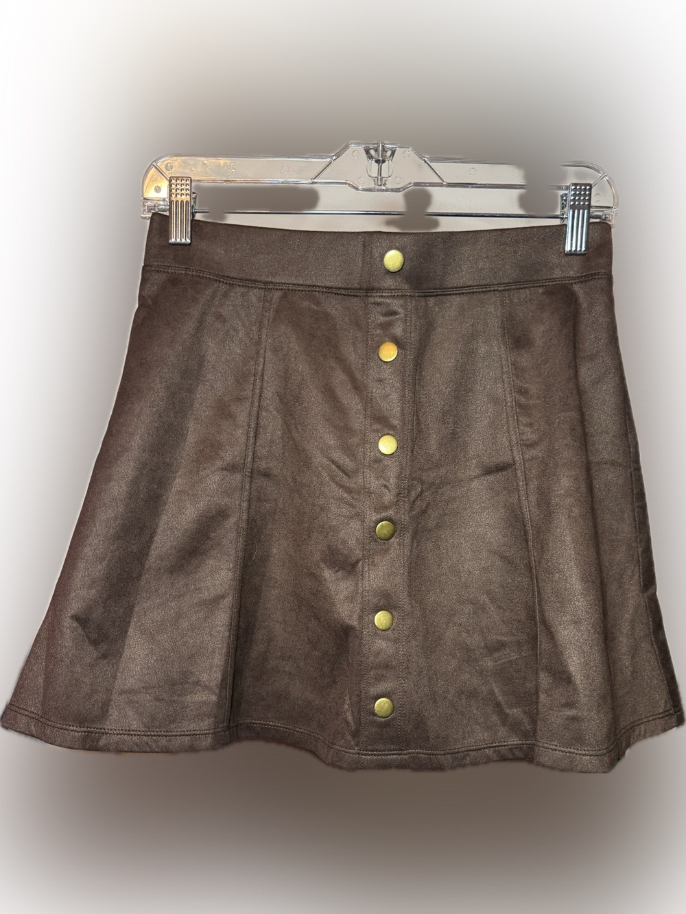HALARA Brown Faux Suede Button-Front Skater Skort NWT - Picture 2 of 6